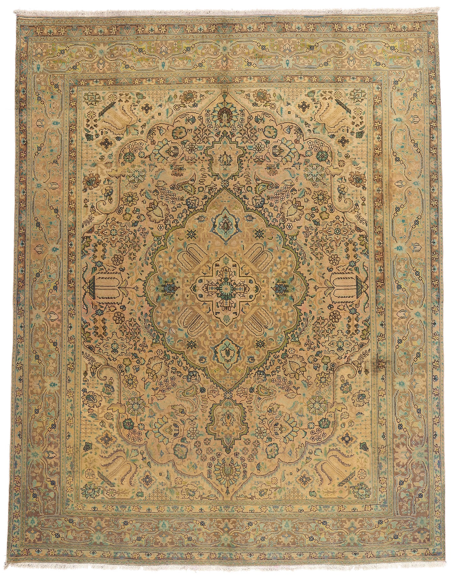 10 x 13 - Brown Vintage Persian Tabriz Rug - 76542