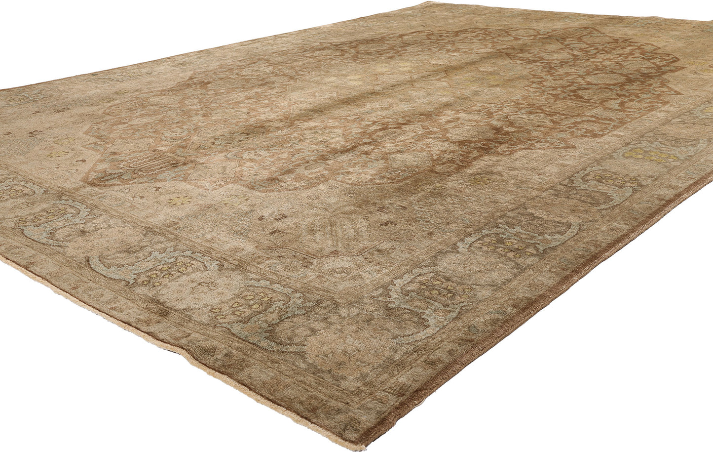 10 x 13 - Brown Vintage Persian Tabriz Rug - 75889