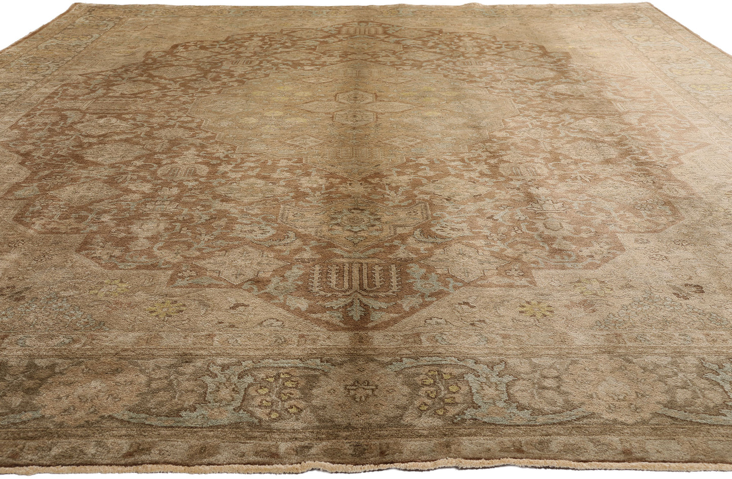 10 x 13 - Brown Vintage Persian Tabriz Rug - 75889