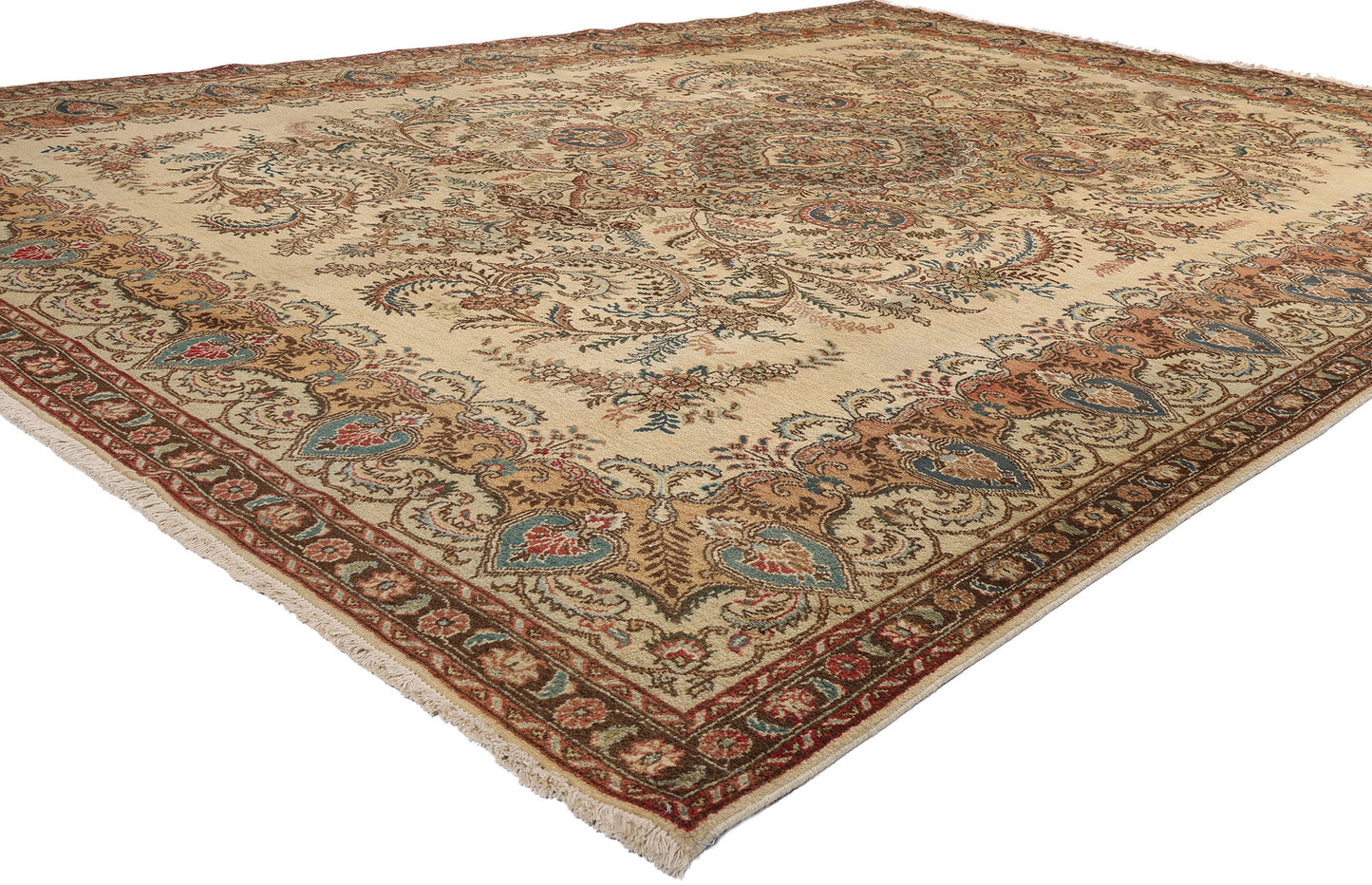 10 x 13 - Brown Vintage Persian Tabriz Rug - 76285