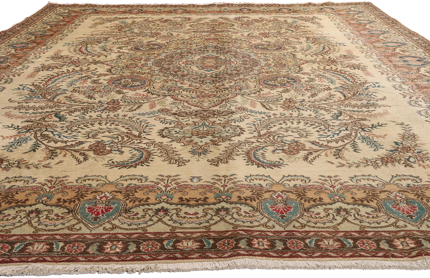 10 x 13 - Brown Vintage Persian Tabriz Rug - 76285