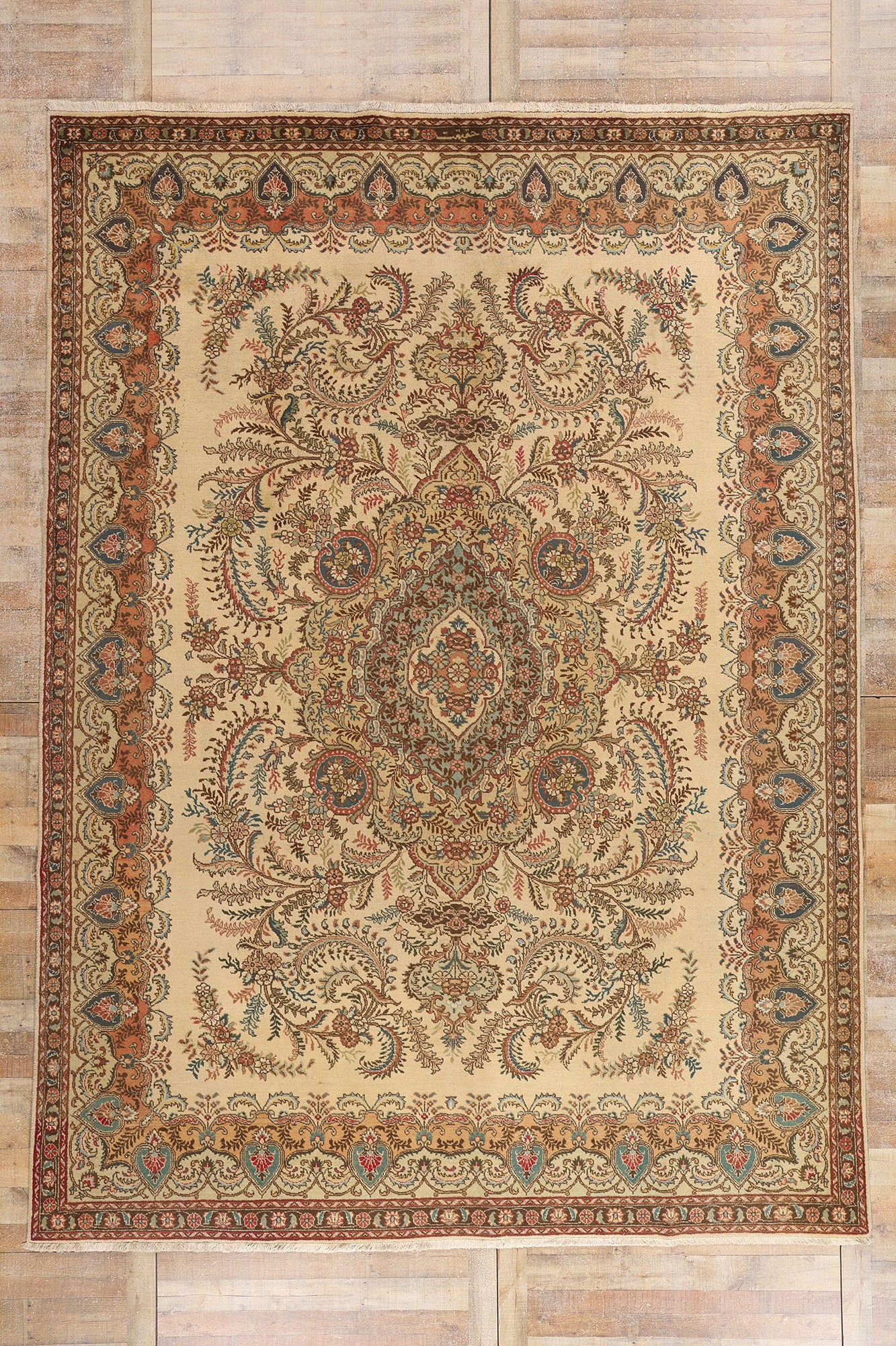 10 x 13 - Brown Vintage Persian Tabriz Rug - 76285