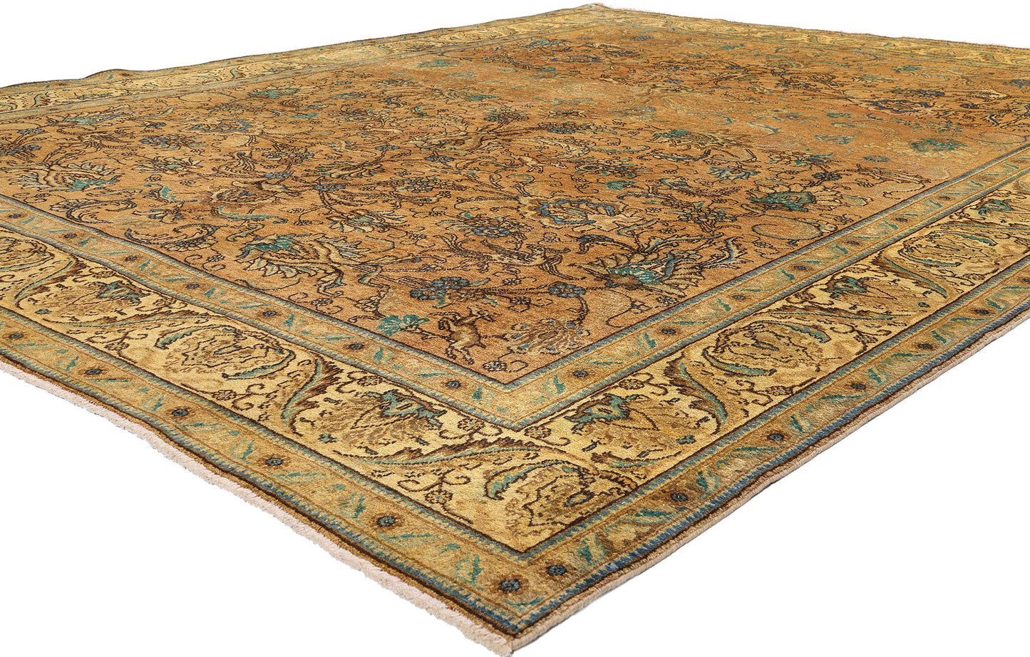 10 x 13 - Brown Vintage Persian Tabriz Rug - 76328