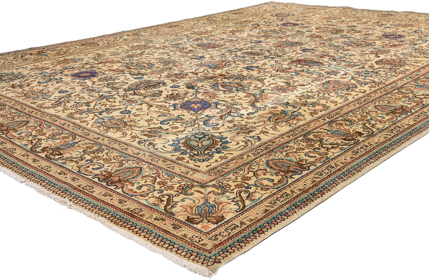9 x 13 - Beige Vintage Persian Tabriz Rug - 76412