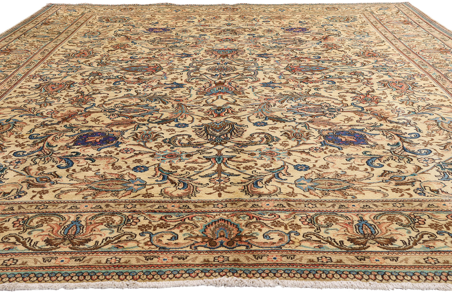 9 x 13 - Beige Vintage Persian Tabriz Rug - 76412