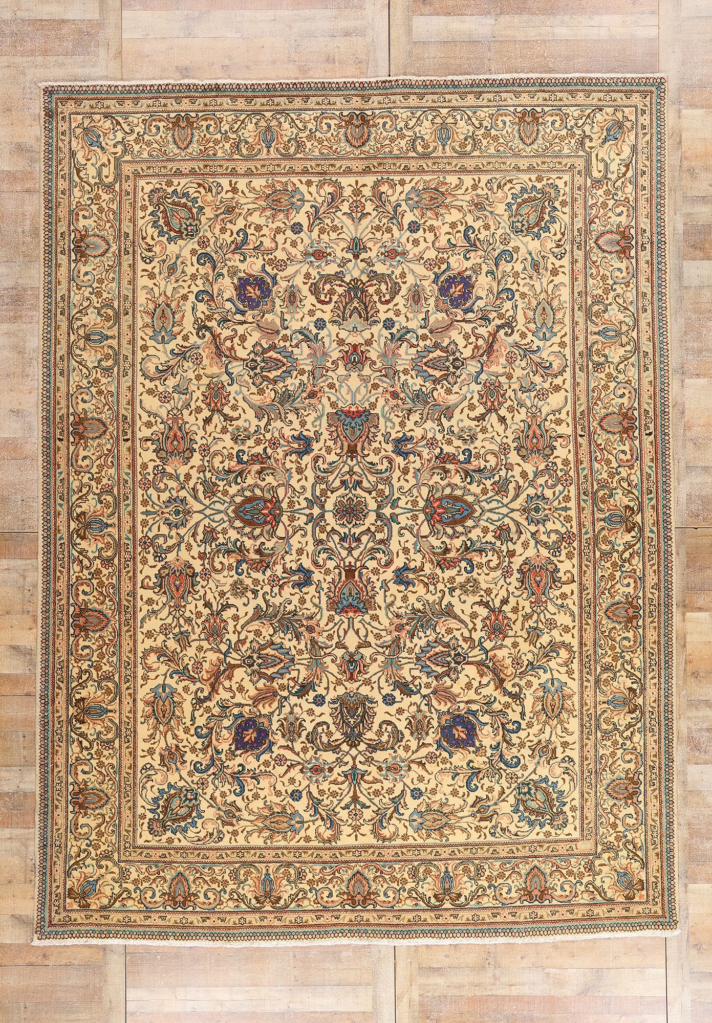 9 x 13 - Beige Vintage Persian Tabriz Rug - 76412