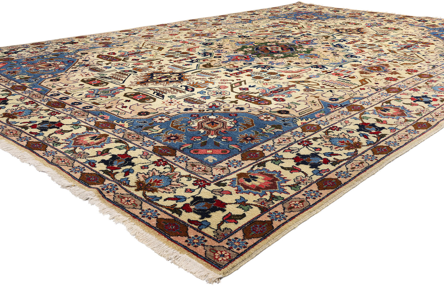 9 x 13 - Beige Vintage Persian Tabriz Rug - 71755