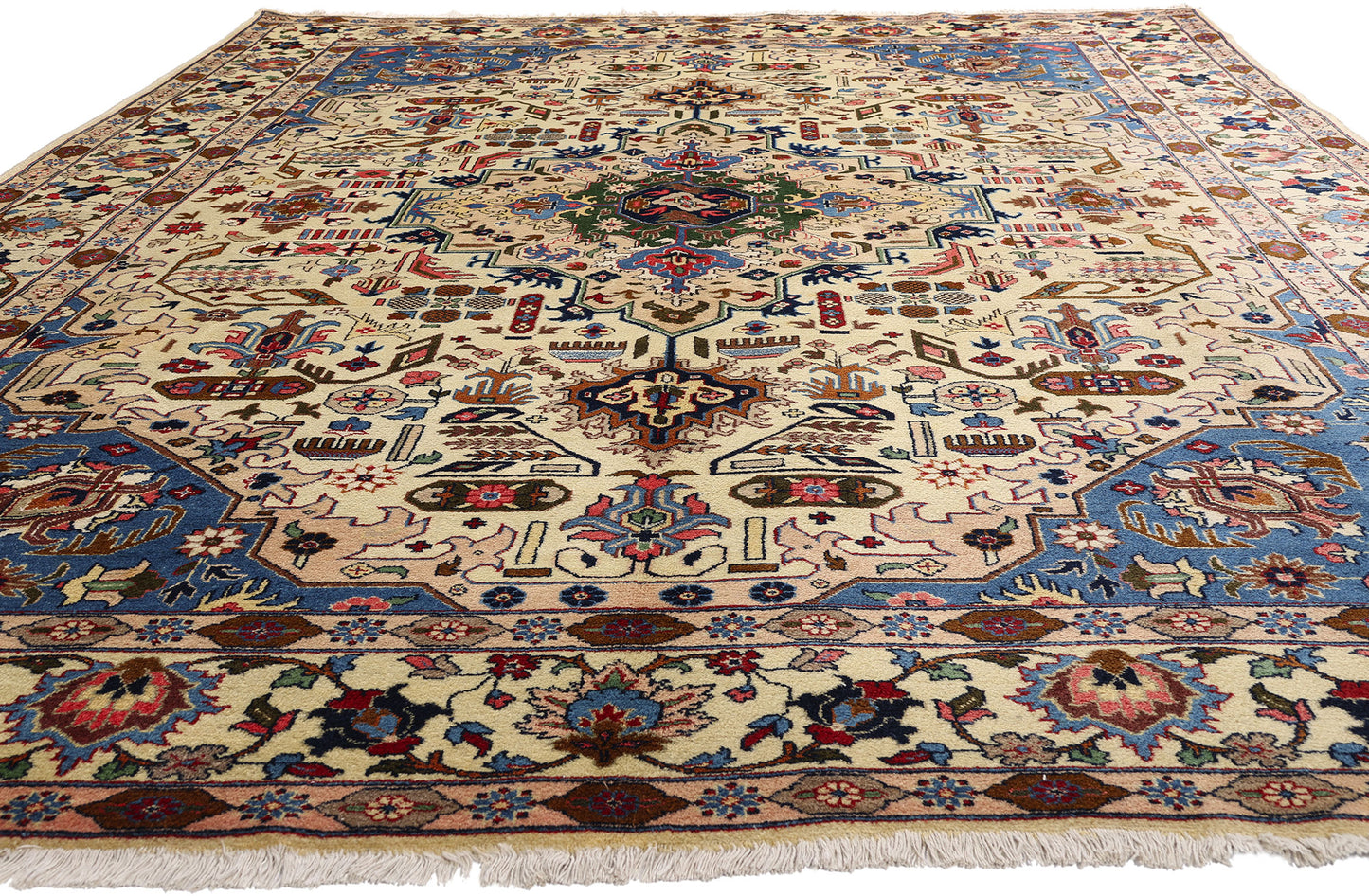 9 x 13 - Beige Vintage Persian Tabriz Rug - 71755