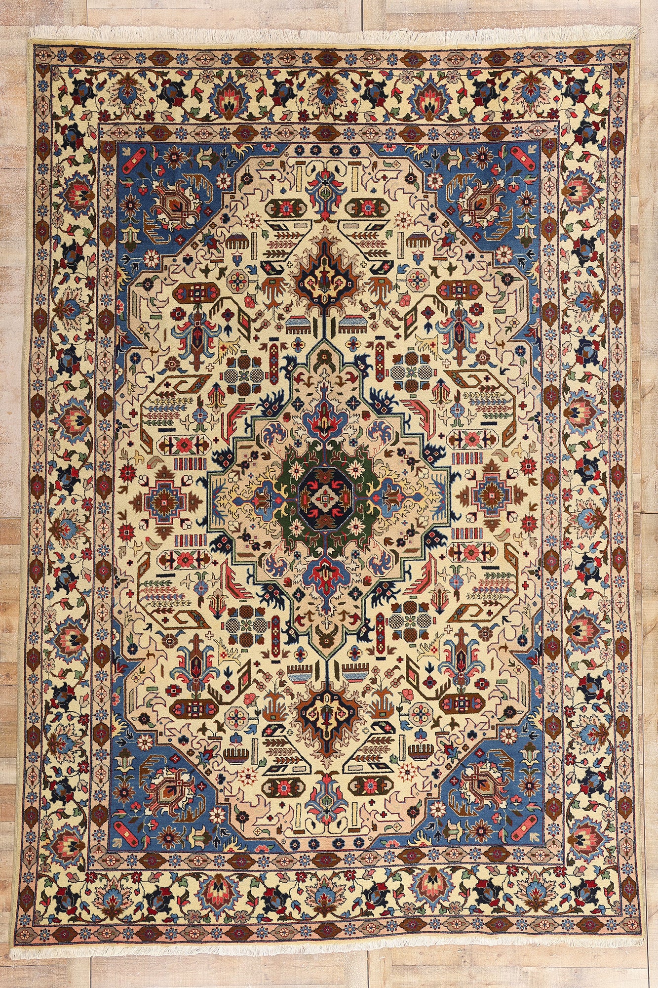 9 x 13 - Beige Vintage Persian Tabriz Rug - 71755