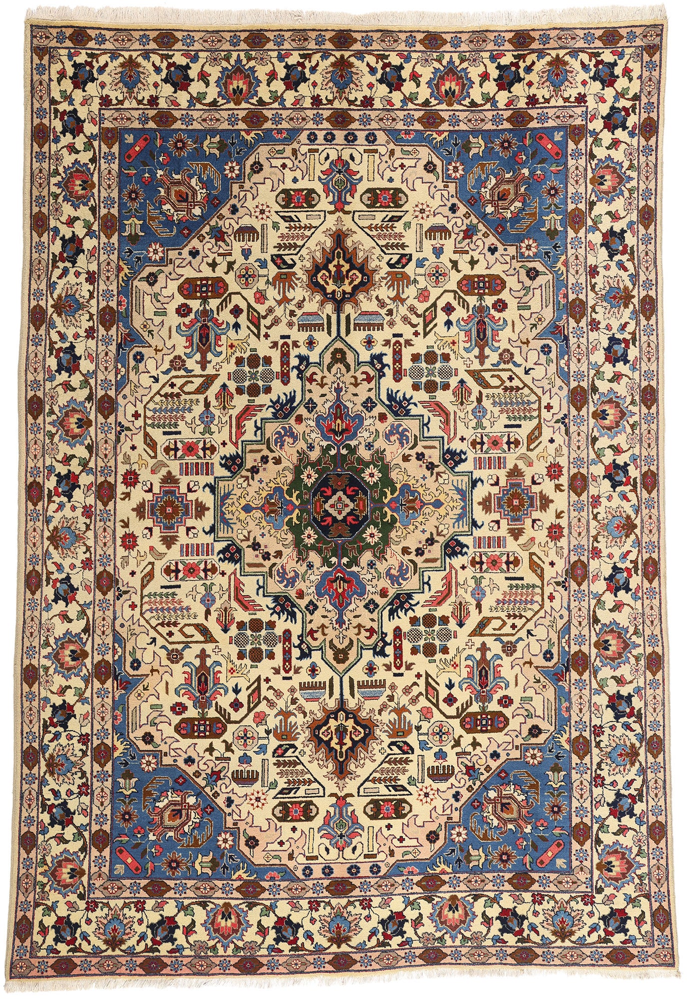 9 x 13 - Beige Vintage Persian Tabriz Rug - 71755