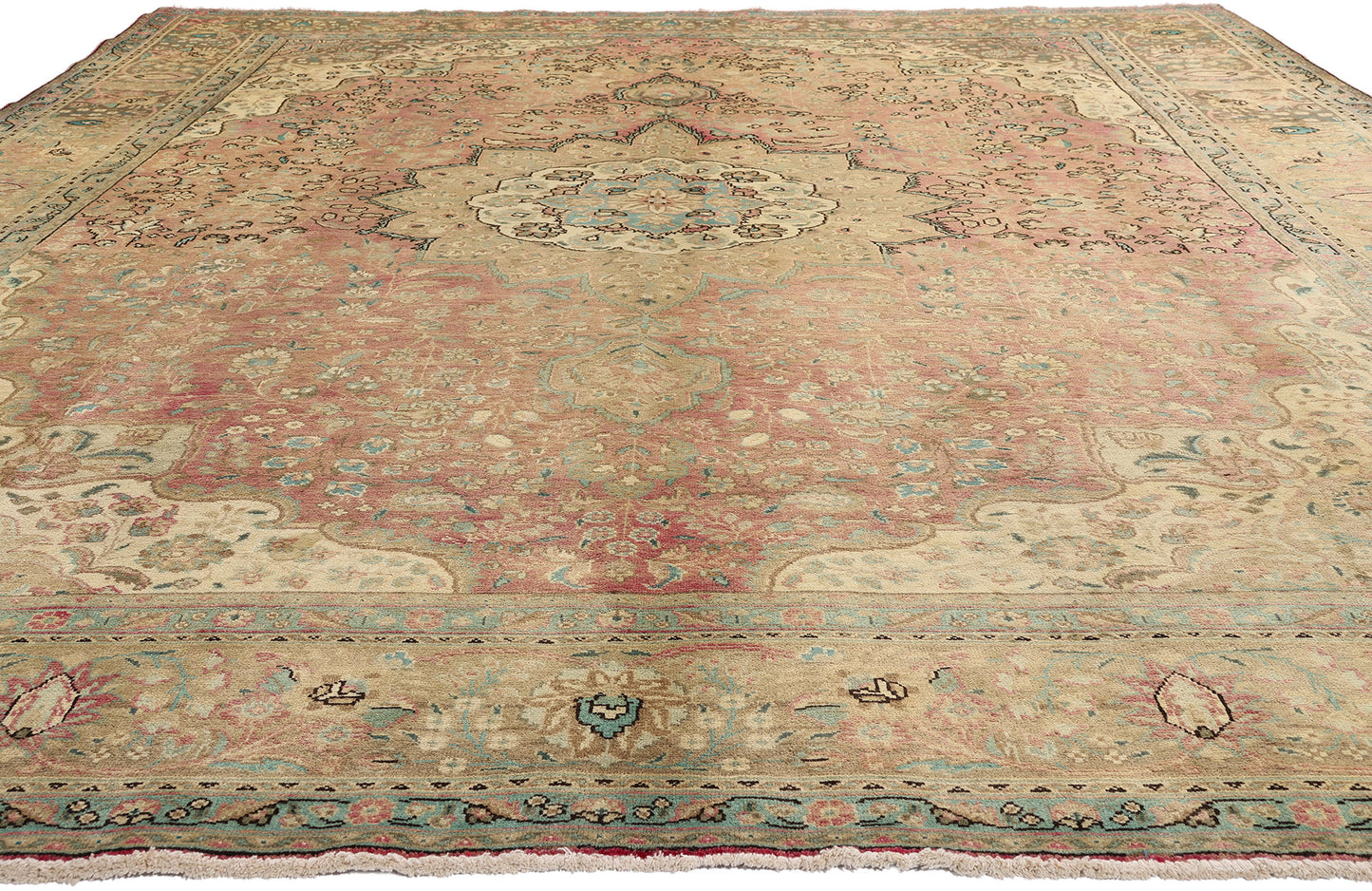 10 x 13 - Brown Vintage Persian Tabriz Rug - 76446