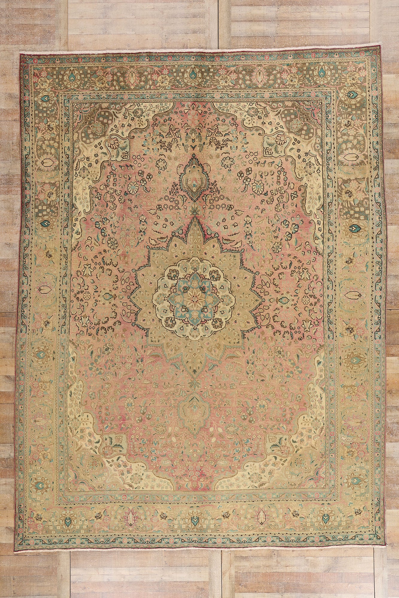 10 x 13 - Brown Vintage Persian Tabriz Rug - 76446