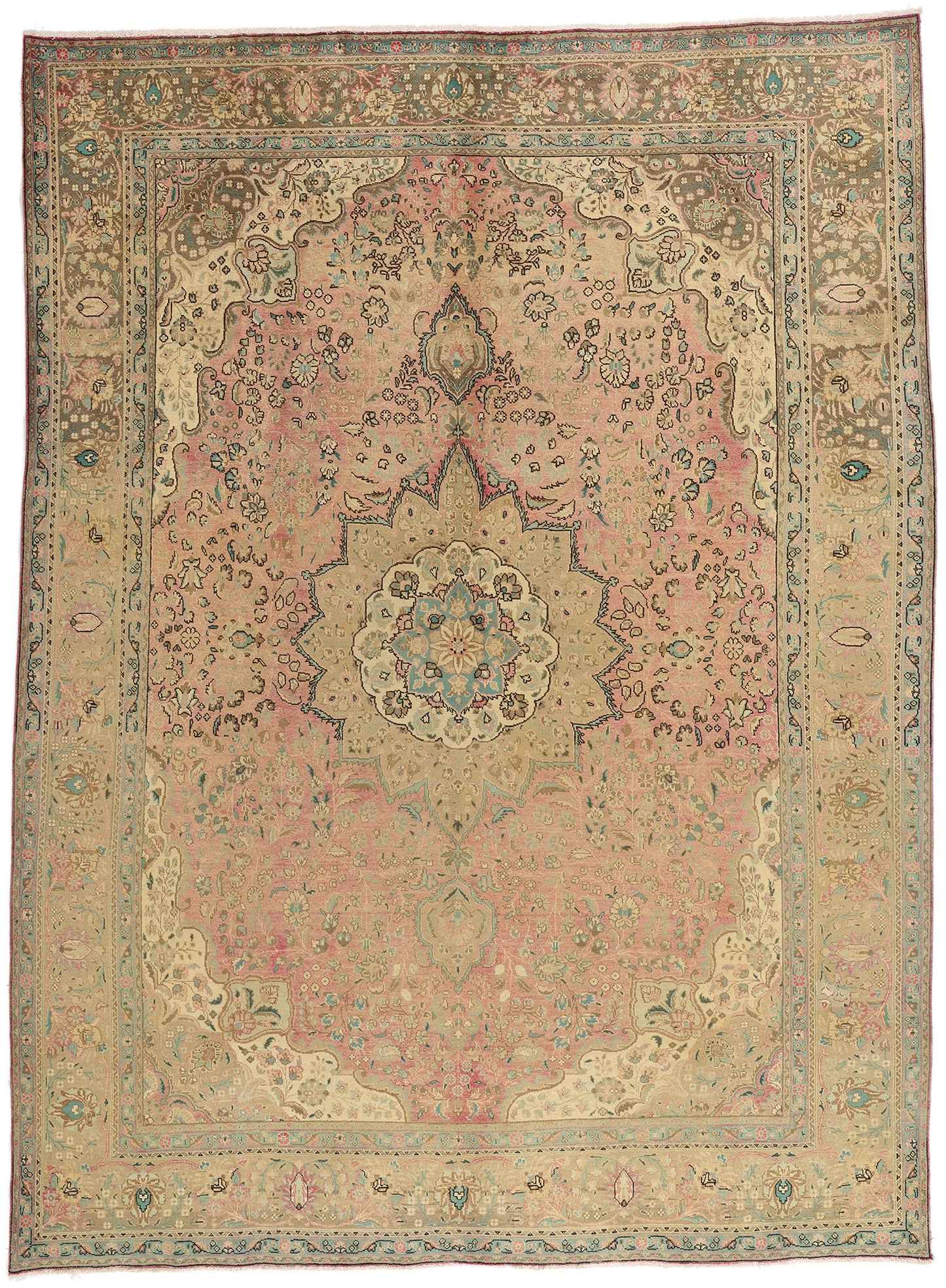 10 x 13 - Brown Vintage Persian Tabriz Rug - 76446