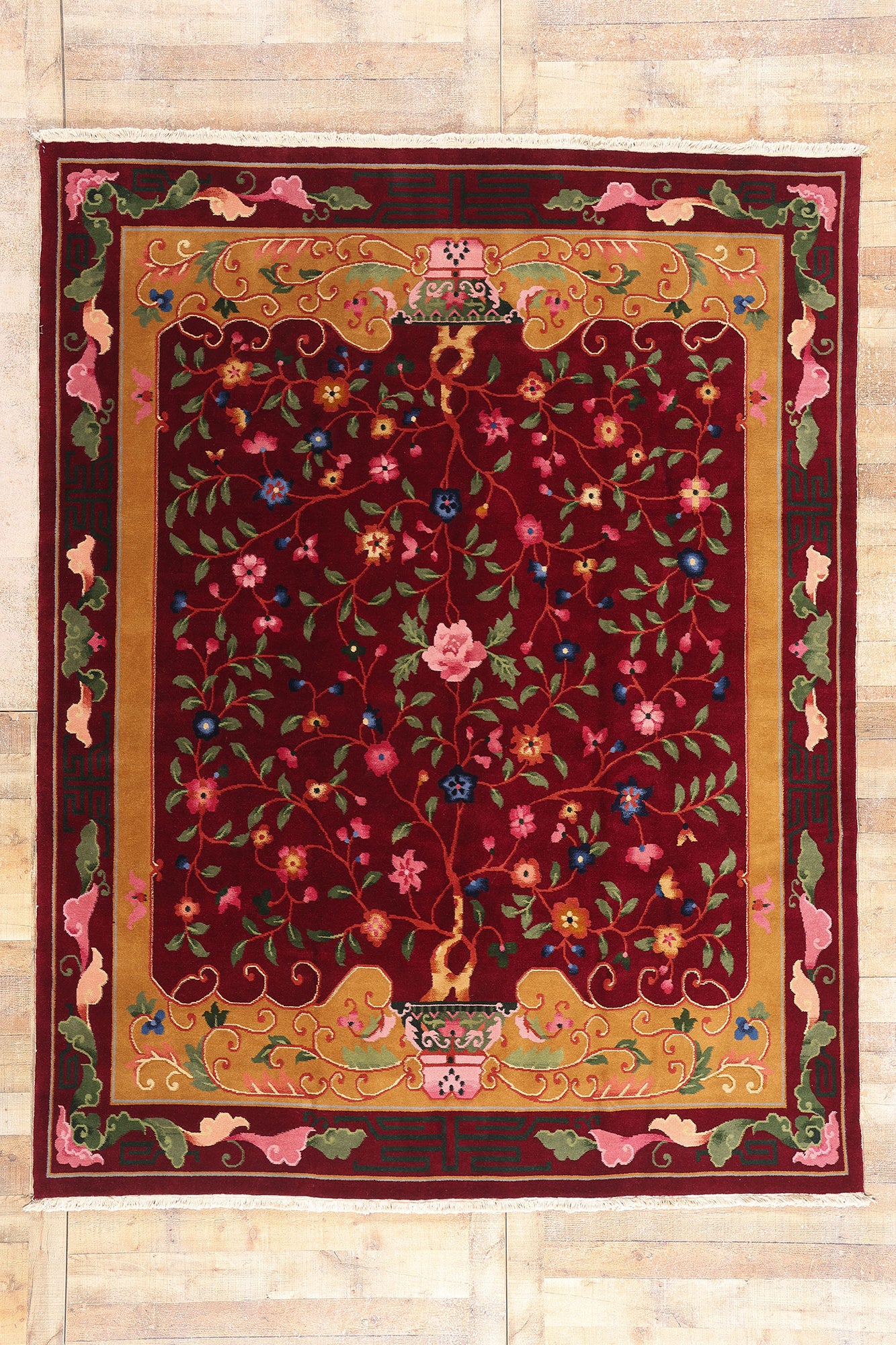 8 x 10 Red Vintage Chinese Art Deco Rug 79326
