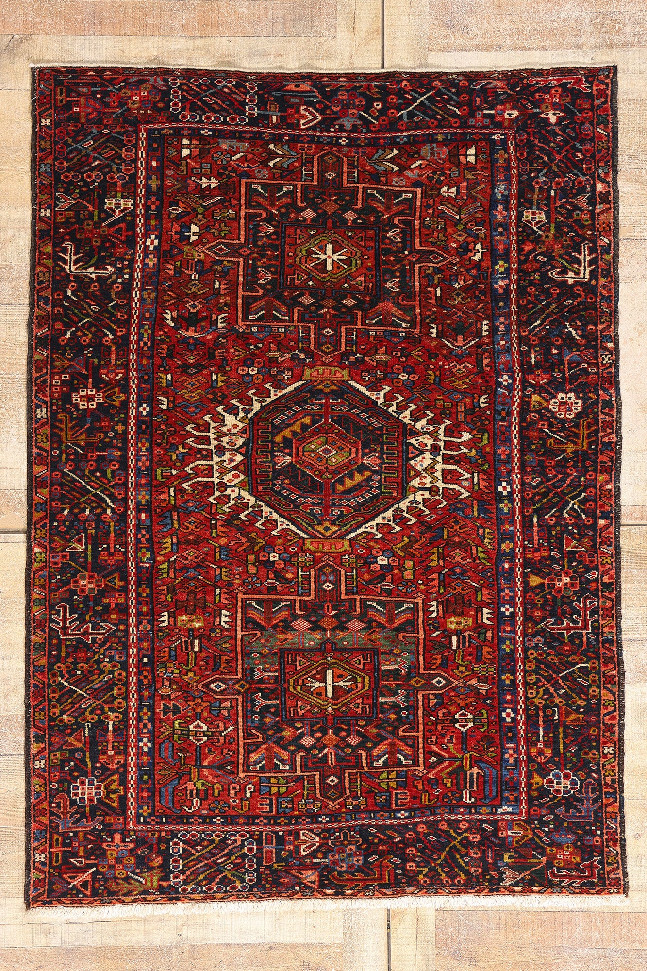 5 x 6 Red Vintage Persian Karaja Heriz Rug 79305
