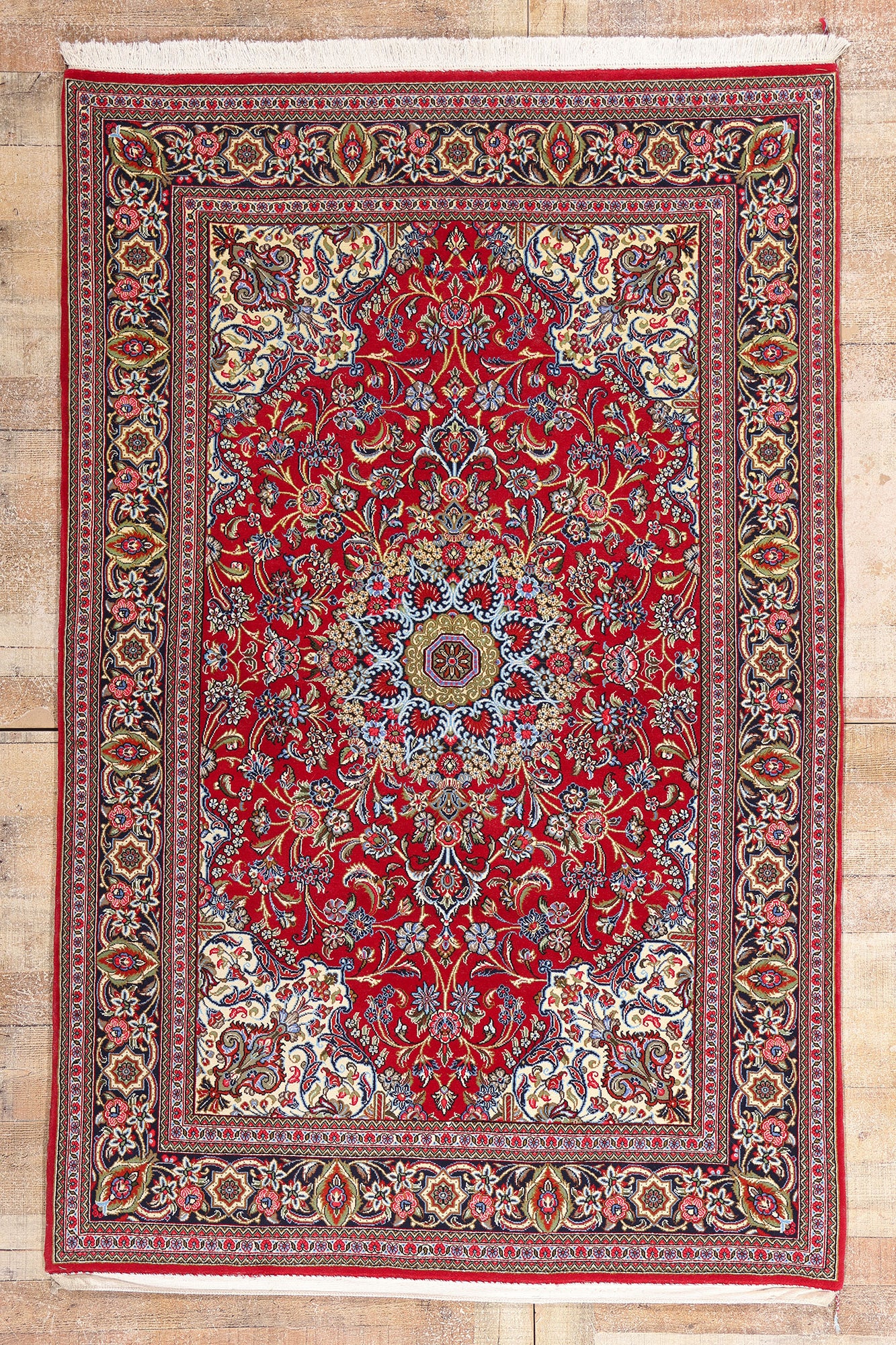 5 x 7 Red Vintage Persian Qum Rug 79313