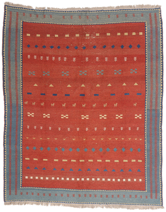 7 x 9 Red Vintage Persian Shiraz Kilim Rug 61425
