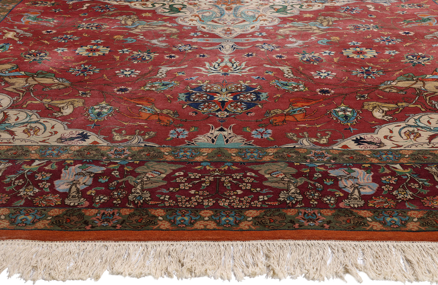 9 x 14 Red Vintage Persian Tabriz Hunting Rug 79165