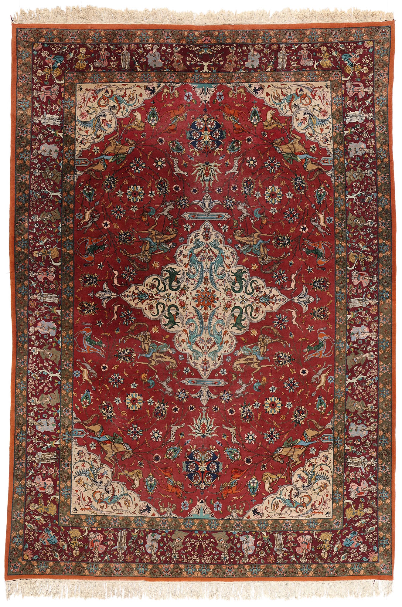9 x 14 Red Vintage Persian Tabriz Hunting Rug 79165