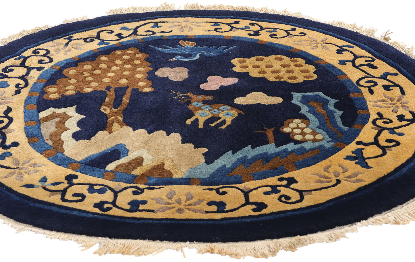 4 x 4 Vintage Chinese Round Peking Pictorial Rug 78979