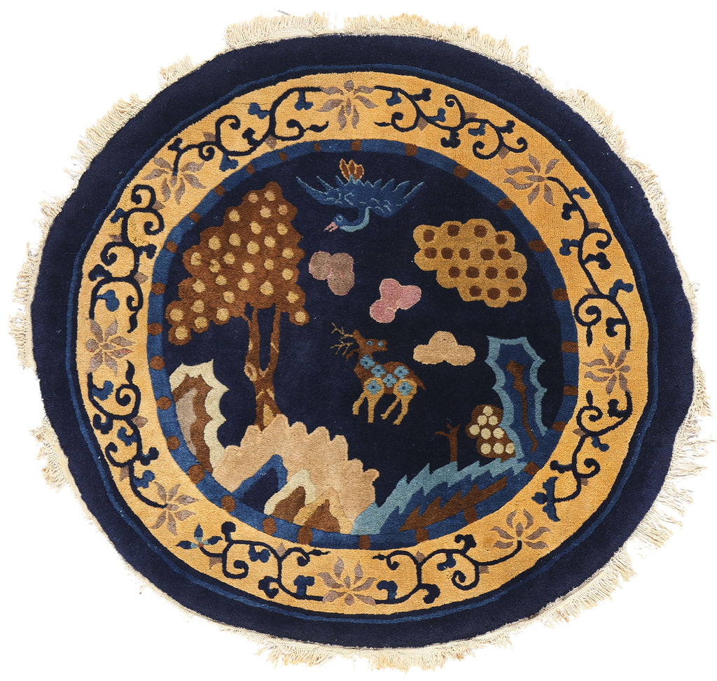 4 x 4 Vintage Chinese Round Peking Pictorial Rug 78979