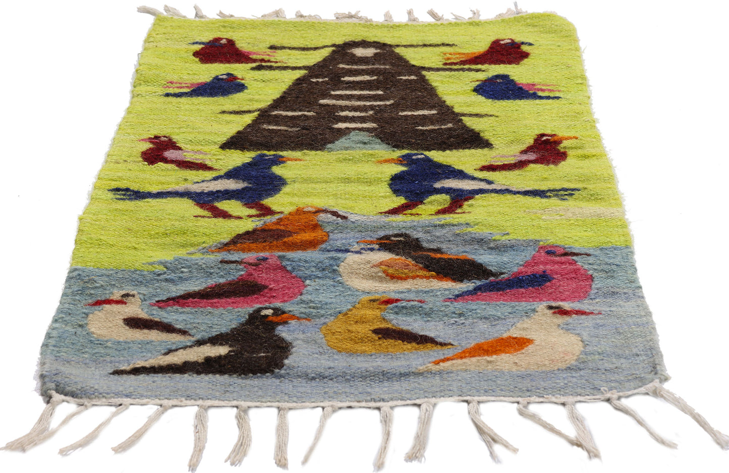 2 x 2 Chartreuse Vintage South American Peruvian Kilim Rug 79302