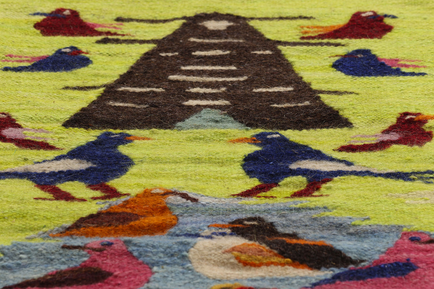 2 x 2 Chartreuse Vintage South American Peruvian Kilim Rug 79302