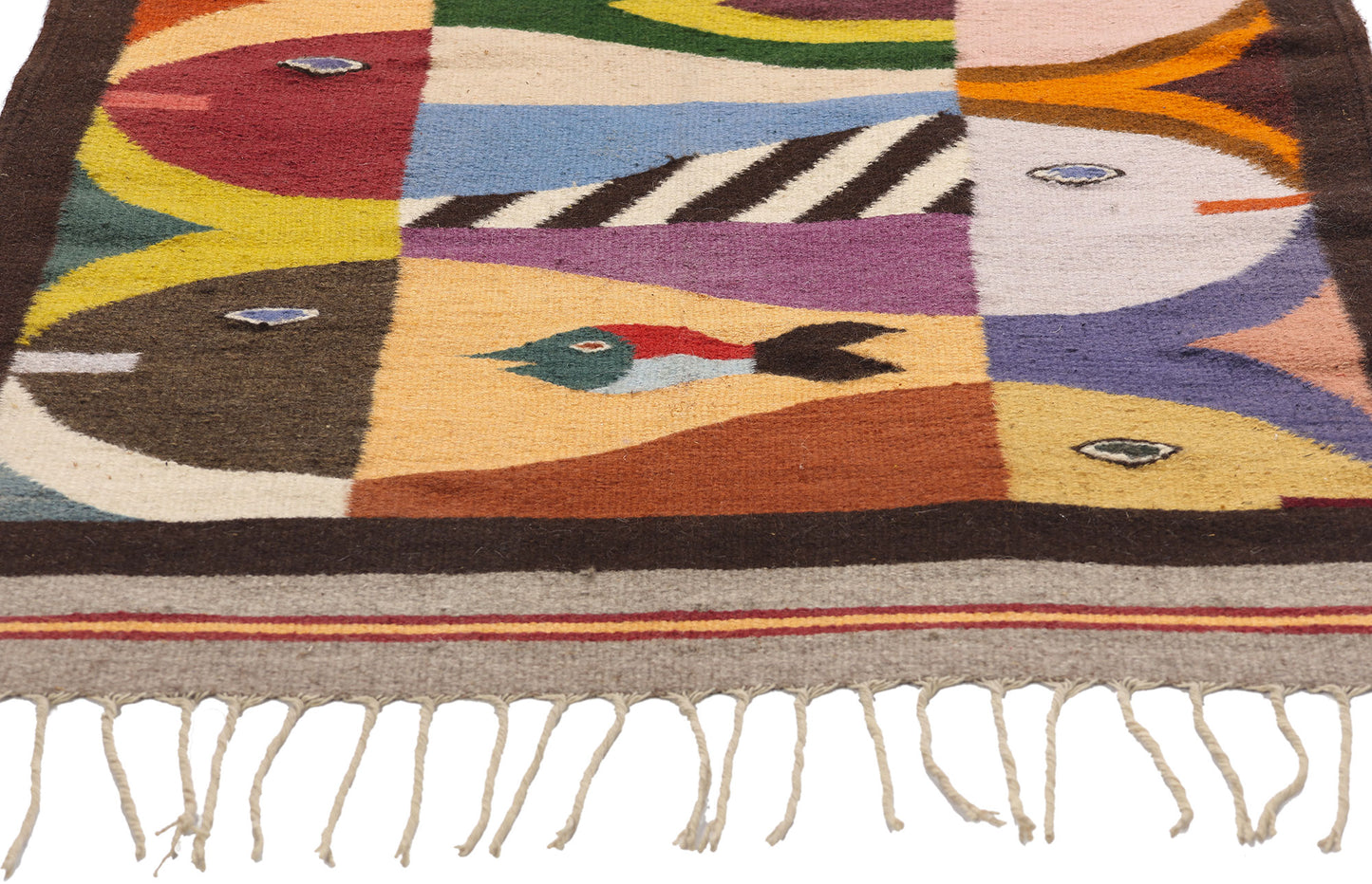 3 x 5 Vintage Tessellated Fish Zapotec Rug 79154