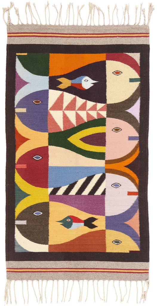 3 x 5 Vintage Tessellated Fish Zapotec Rug 79154