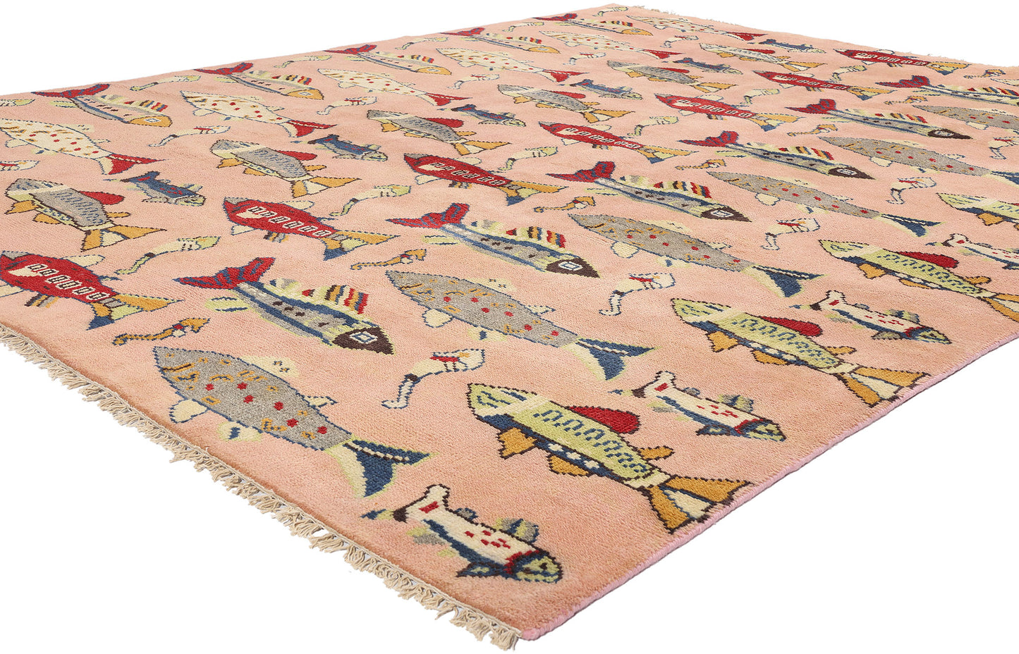 8 x 10 Vintage Turkish Sivas Fish Rug 79212