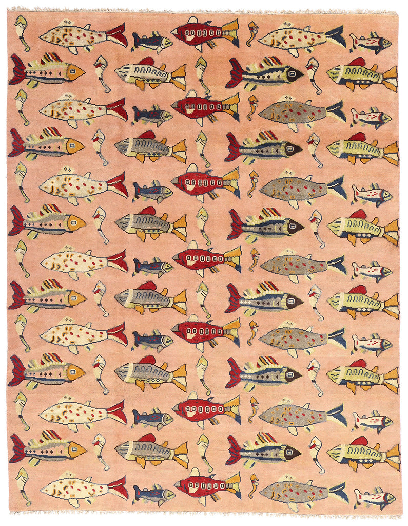 8 x 10 Vintage Turkish Sivas Fish Rug 79212