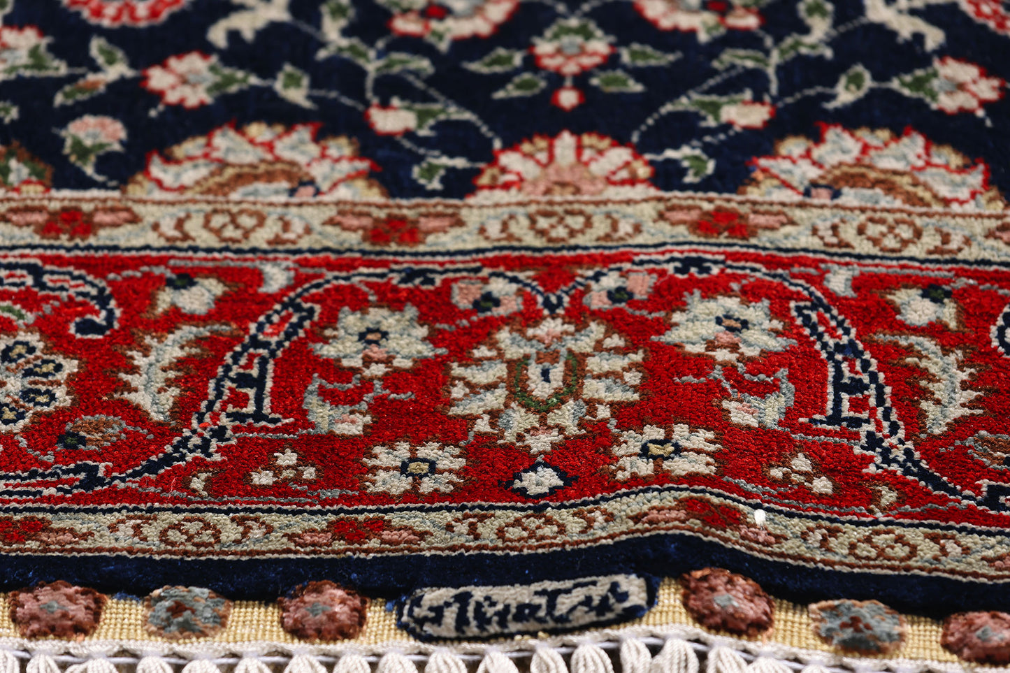 2 x 3 Navy Blue Vintage Turkish Silk Hereke Rug 79293