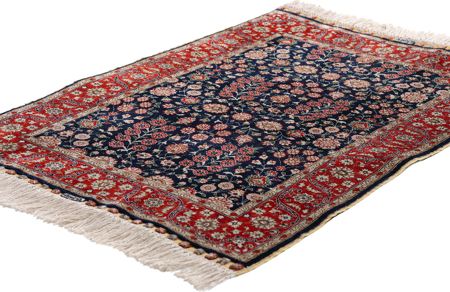 2 x 3 Navy Blue Vintage Turkish Silk Hereke Rug 79293