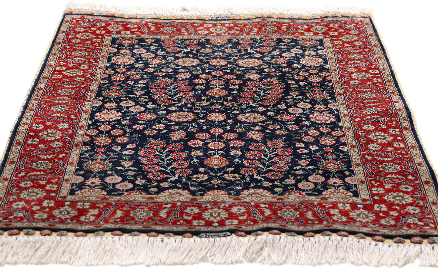 2 x 3 Navy Blue Vintage Turkish Silk Hereke Rug 79293