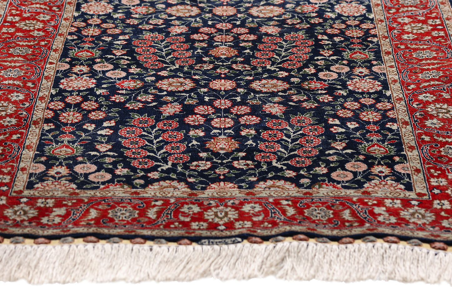 2 x 3 Navy Blue Vintage Turkish Silk Hereke Rug 79293