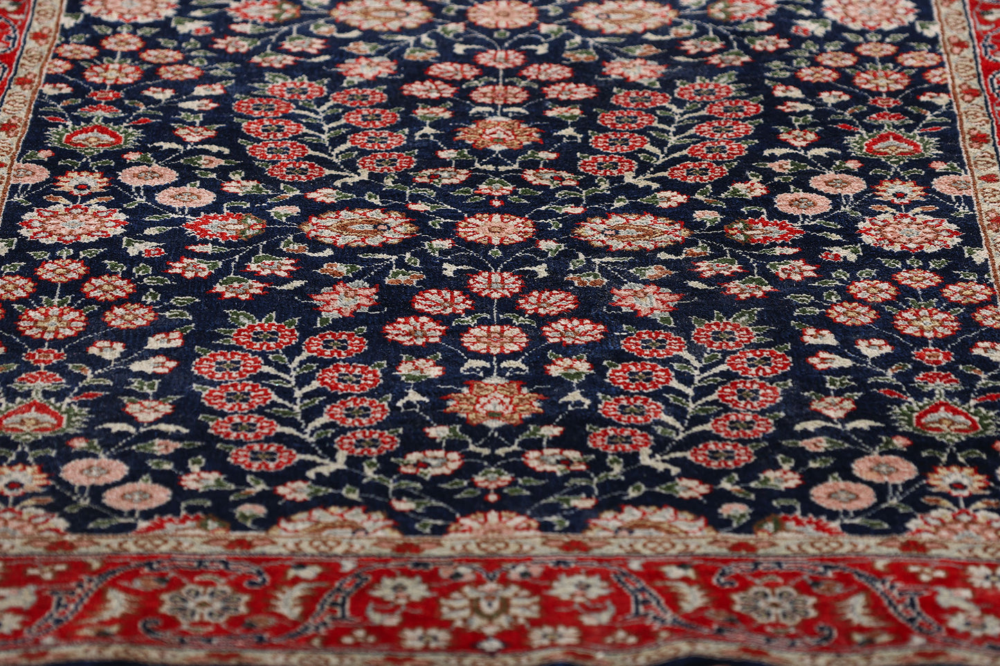2 x 3 Navy Blue Vintage Turkish Silk Hereke Rug 79293