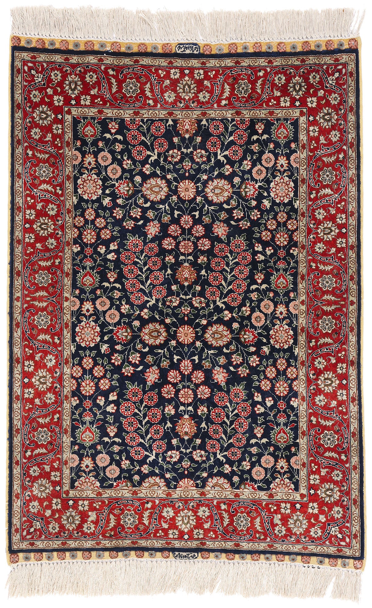 2 x 3 Navy Blue Vintage Turkish Silk Hereke Rug 79293