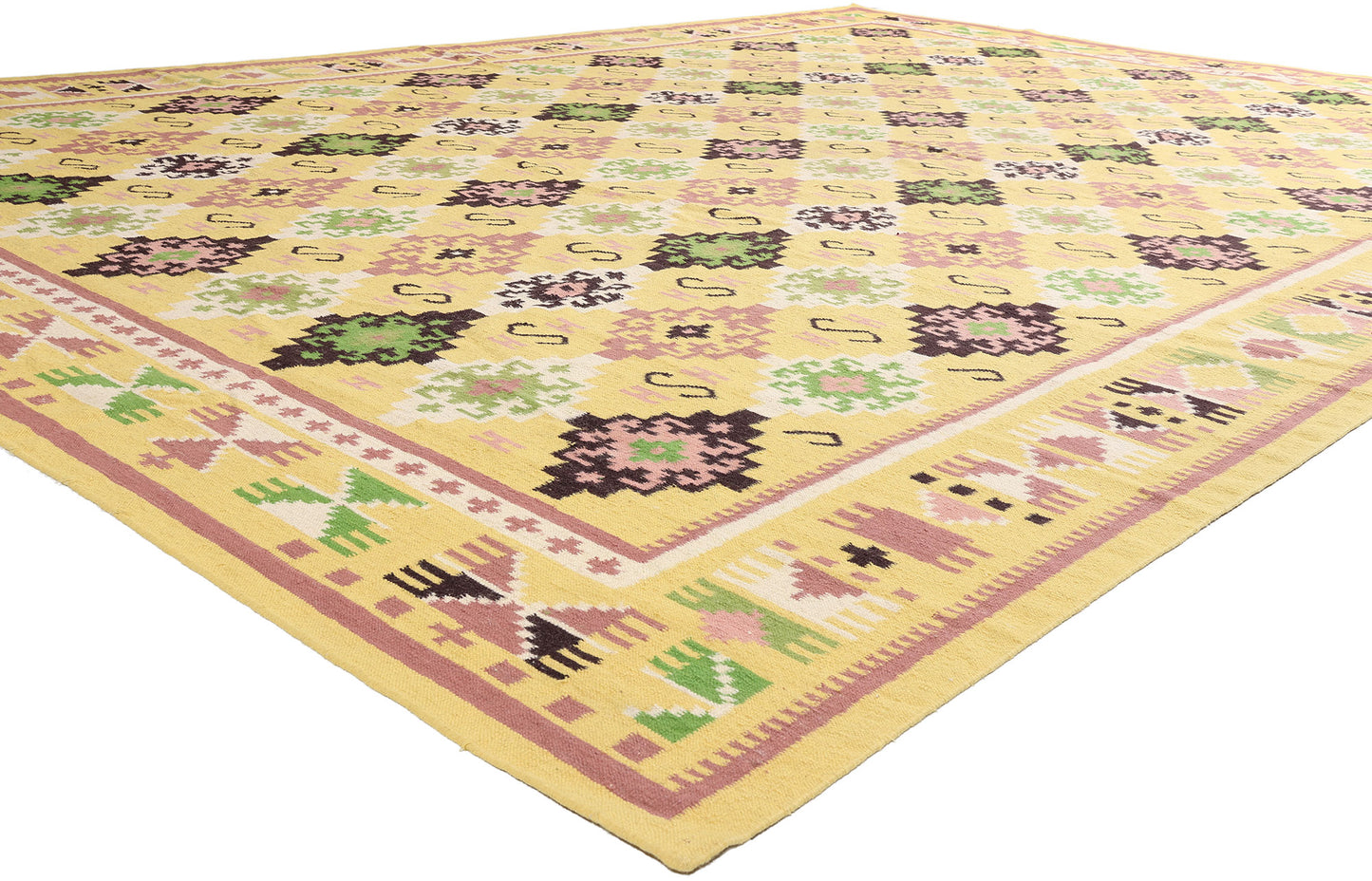 11 x 16 Yellow Vintage Indian Dhurrie Rug 79333