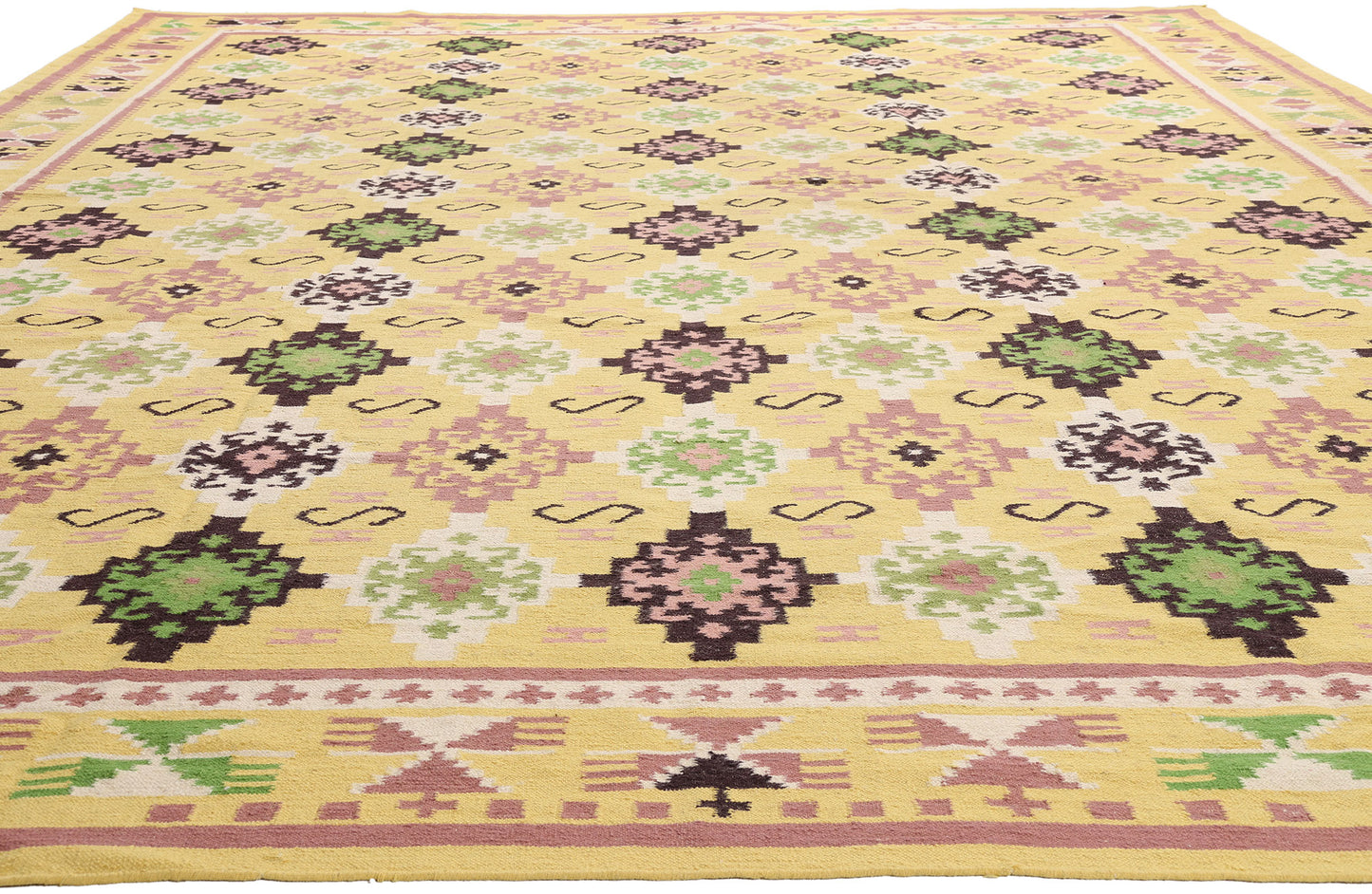 11 x 16 Yellow Vintage Indian Dhurrie Rug 79333