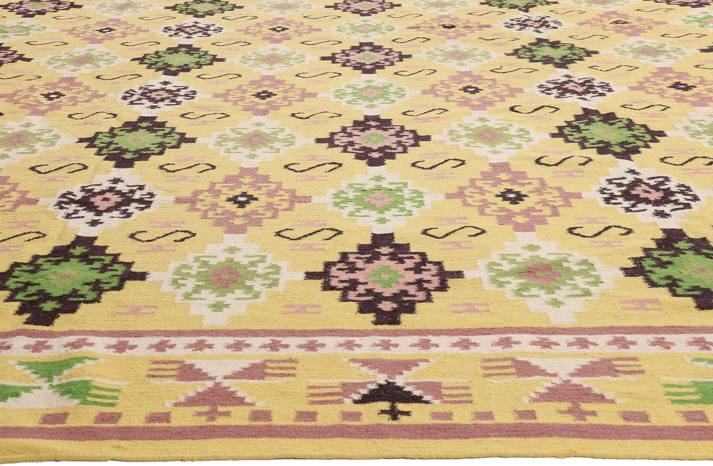 11 x 16 Yellow Vintage Indian Dhurrie Rug 79333