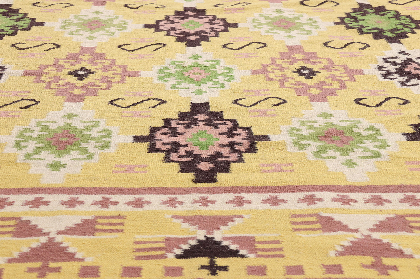 11 x 16 Yellow Vintage Indian Dhurrie Rug 79333