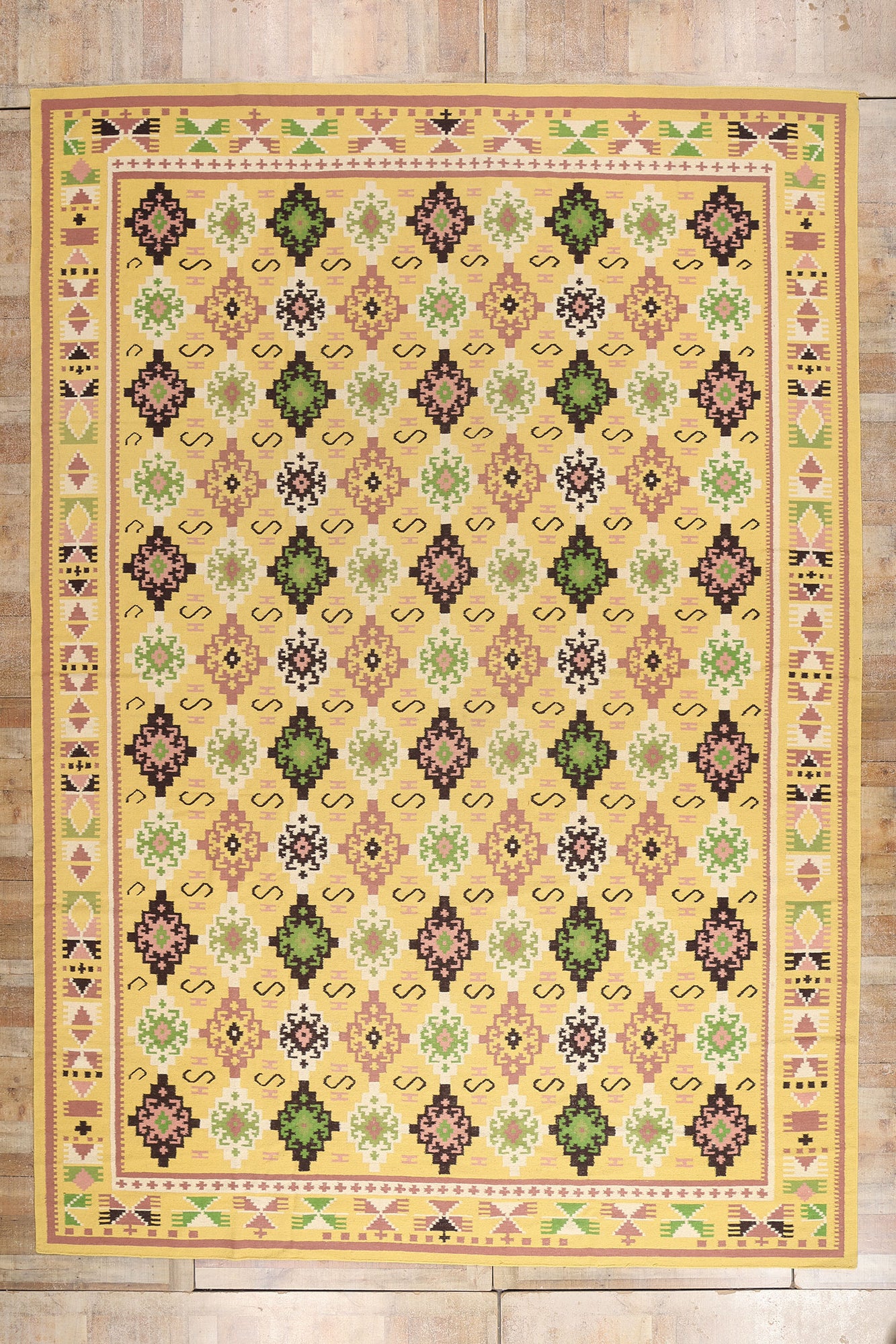 11 x 16 Yellow Vintage Indian Dhurrie Rug 79333