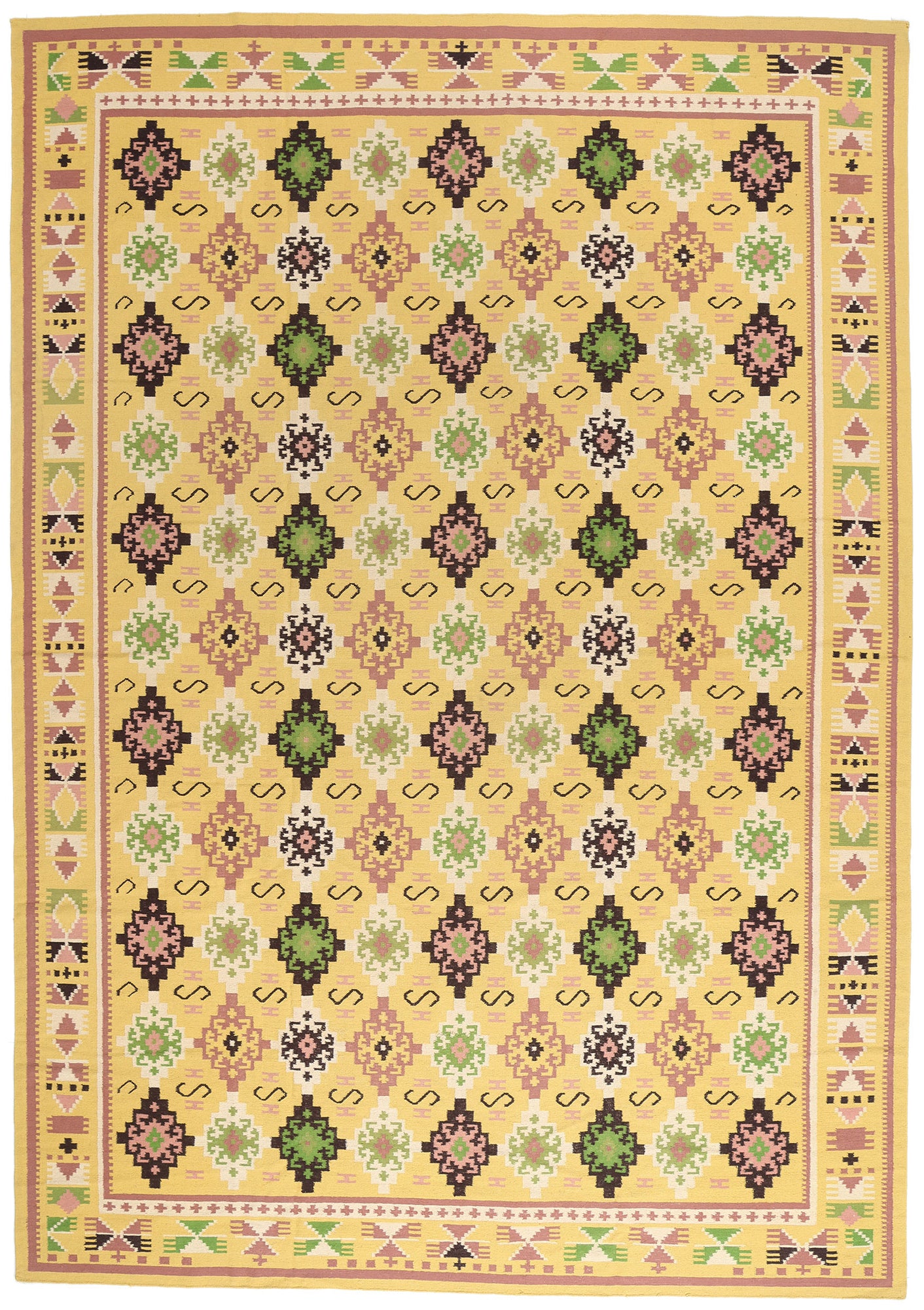 11 x 16 Yellow Vintage Indian Dhurrie Rug 79333