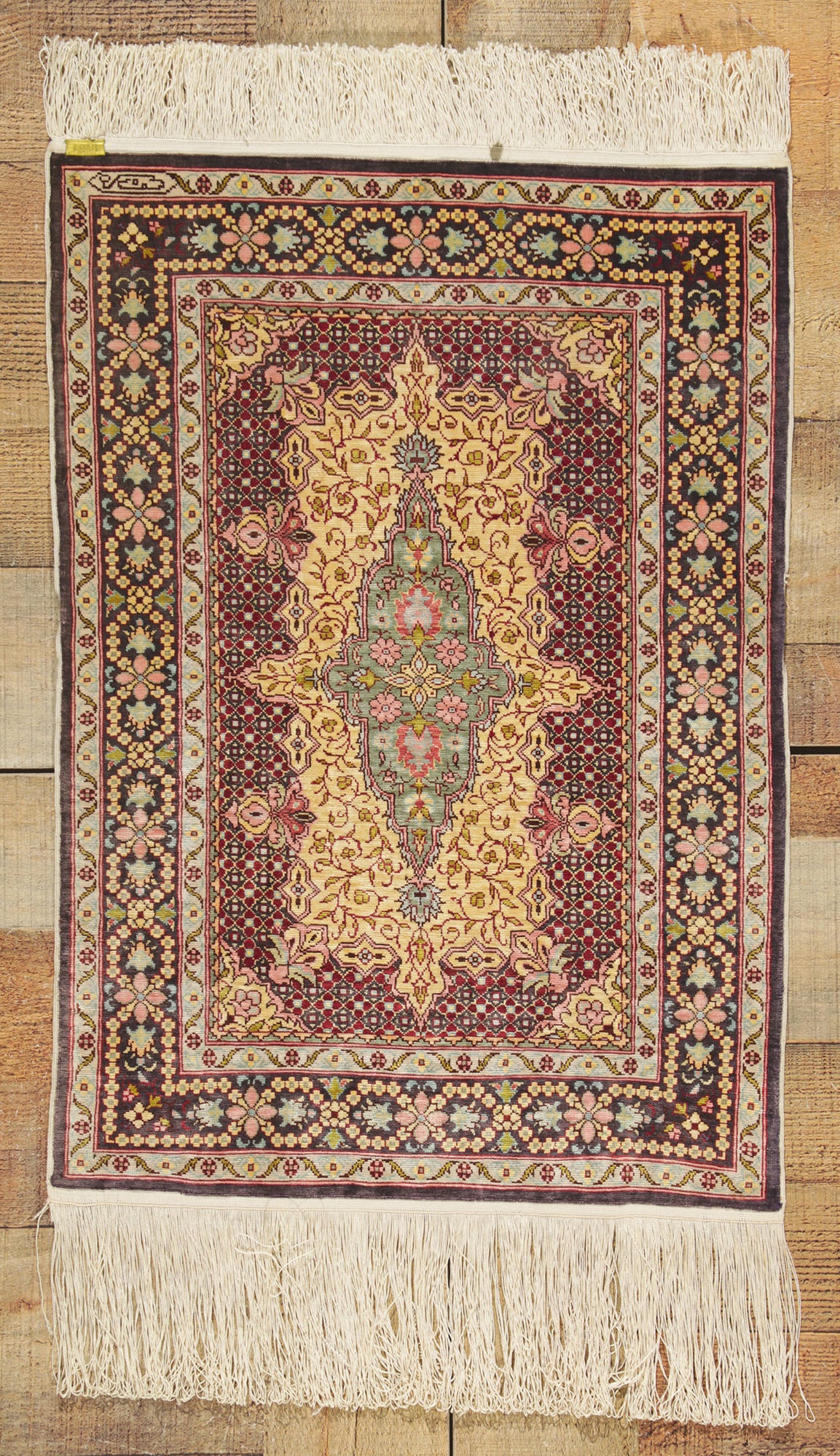 1 x 2 Vintage Turkish Silk Hereke Rug 78516