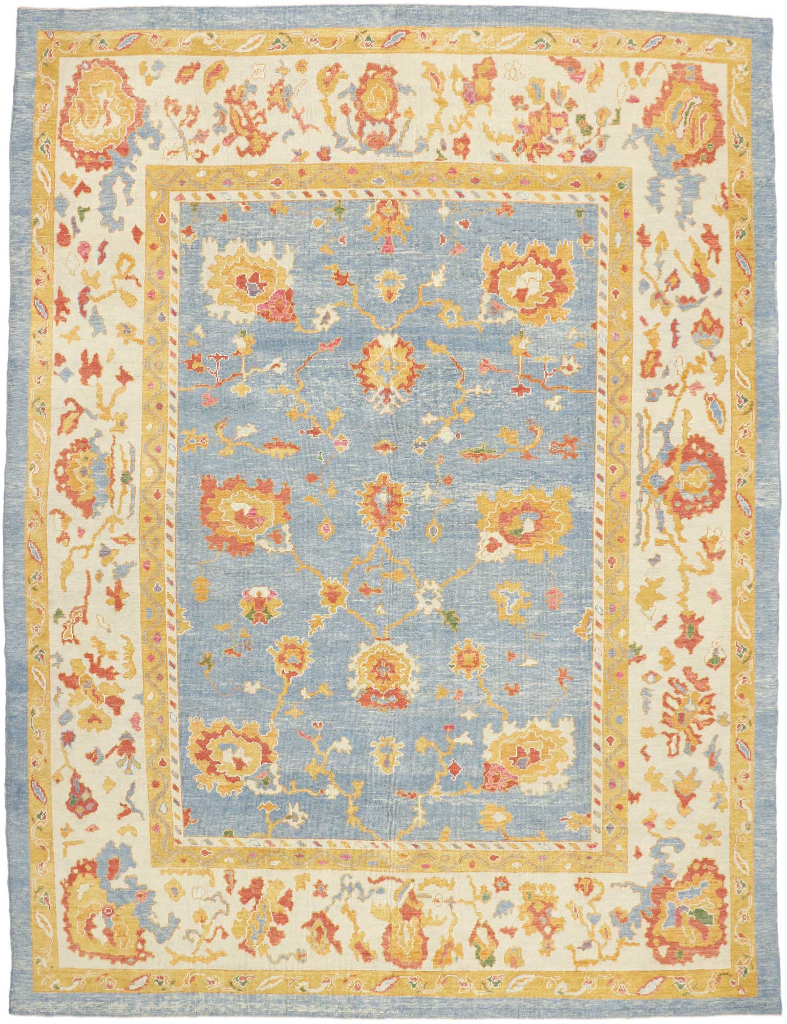 12 x 16 Modern Blue Turkish Oushak Rug 52381