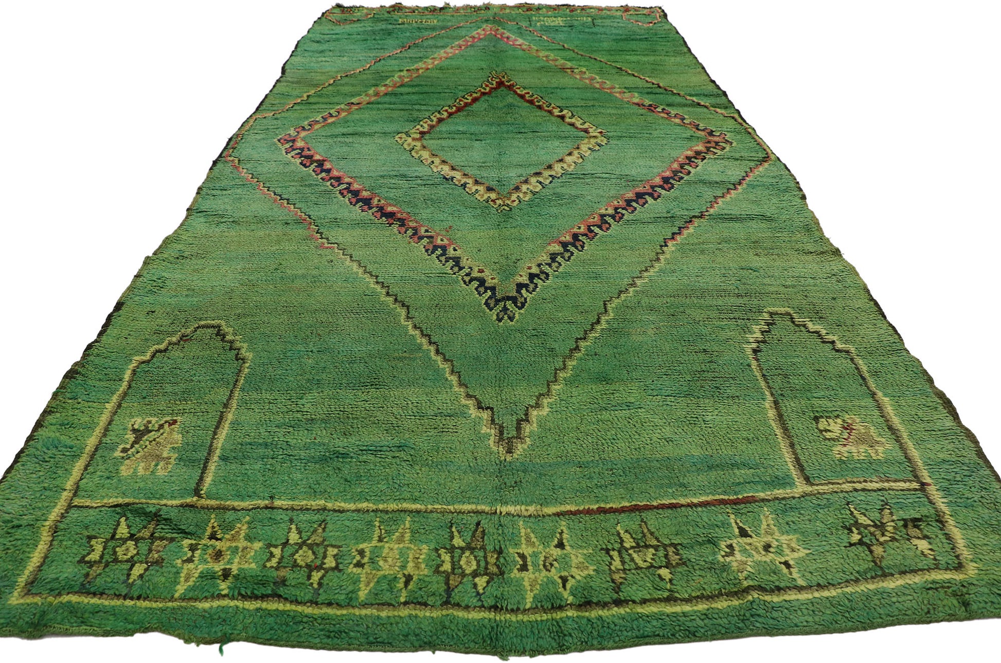 6 x 13 Vintage Green Moroccan Rug 21482