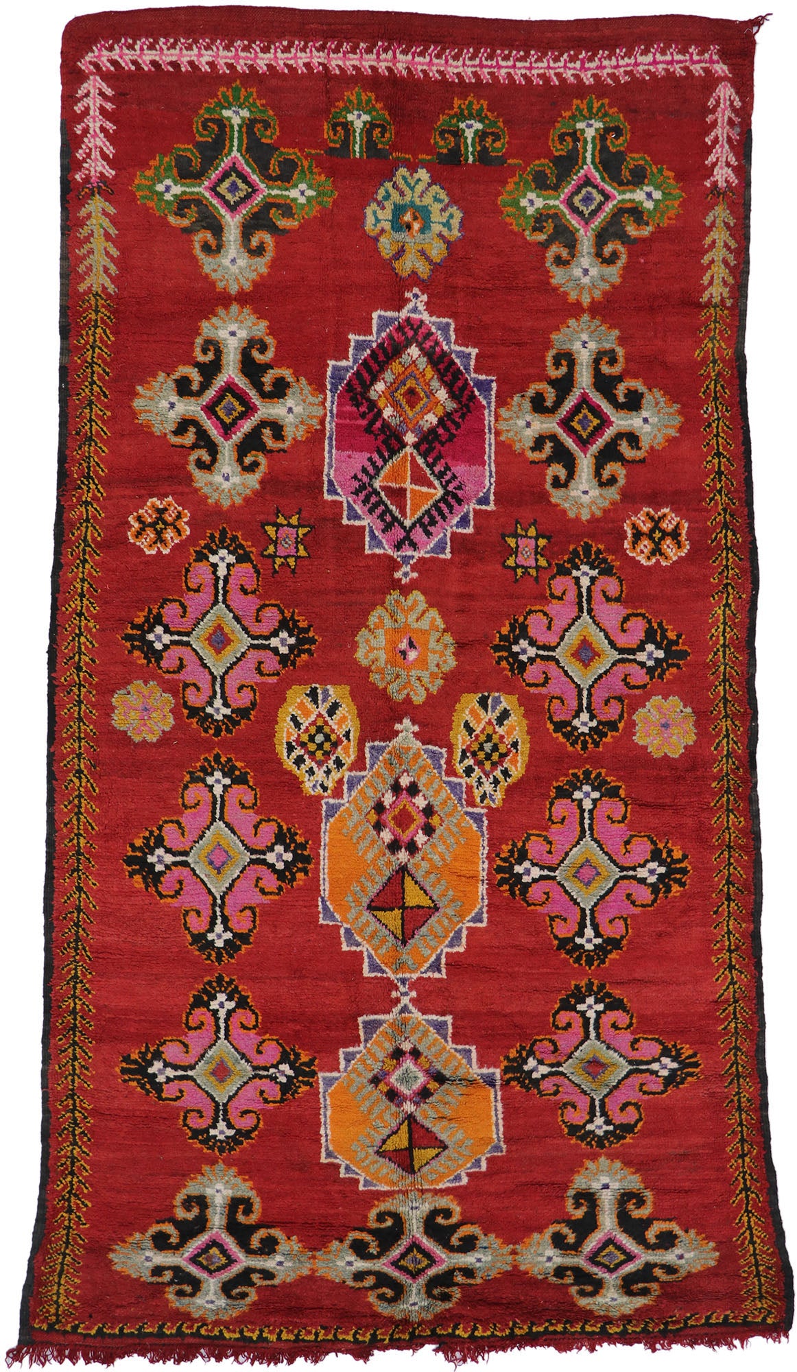 7 x 13 Vintage Red Boujad Moroccan Rug 21530