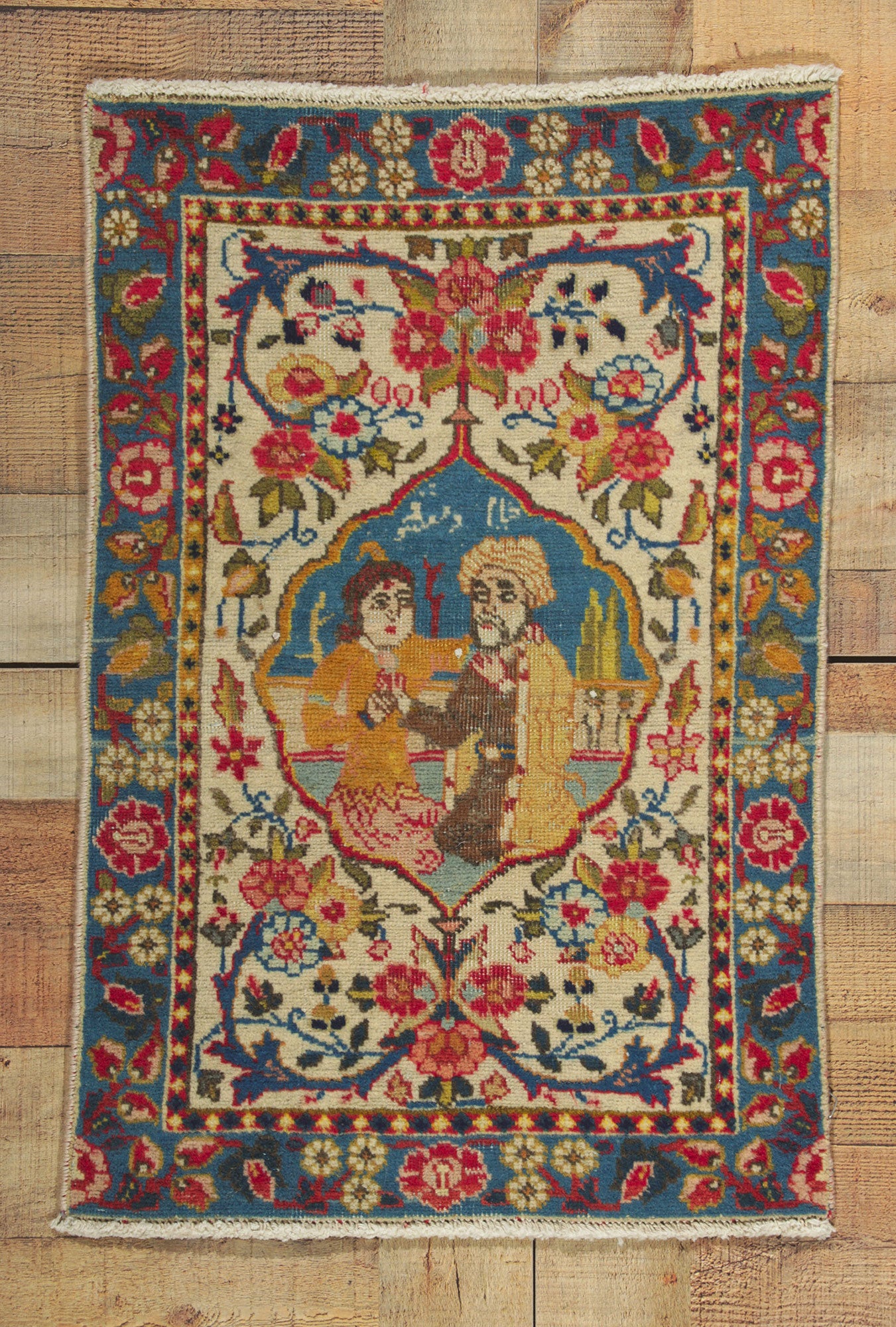2 x 3 Antique Persian Tabriz Pictorial Rug 61064