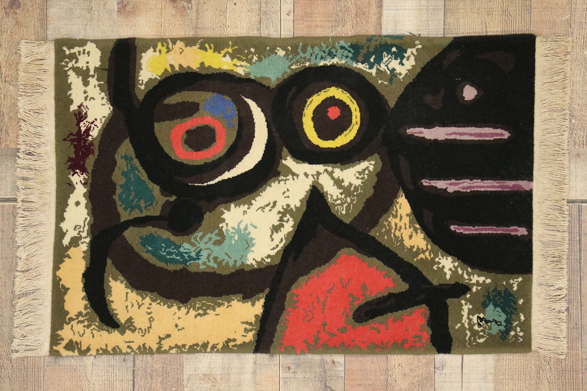 2 x 3 Vintage Joan Miro Tapestry Pictorial Rug 77099