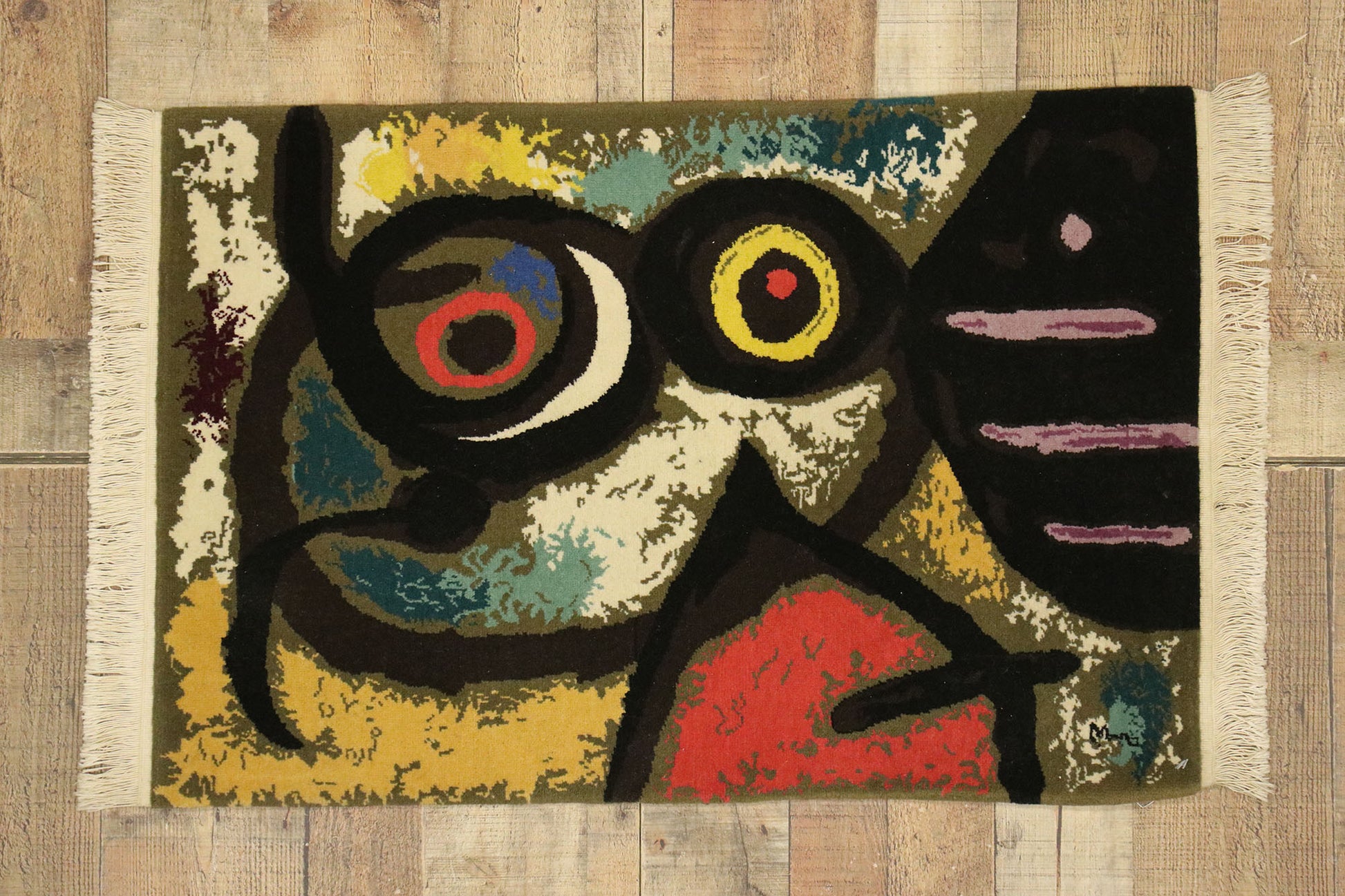 2 x 3 Vintage Joan Miro Tapestry Pictorial Rug 77101